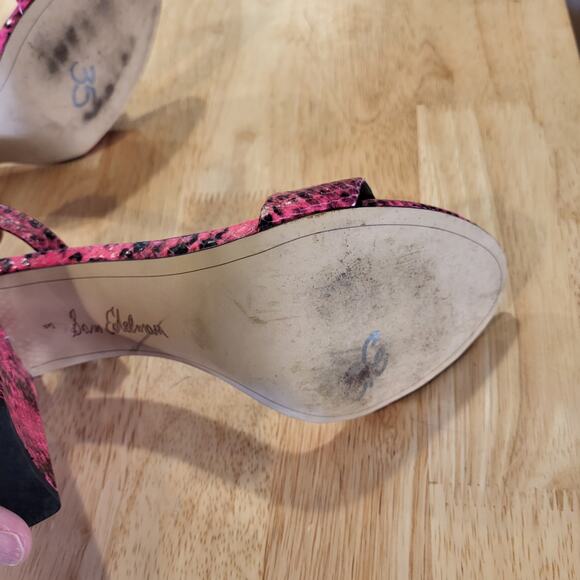 Sam Edelman YARO Pink Snake Block Heel Strappy Sling Back 4" Heel Size 8 - Picture 6 of 8